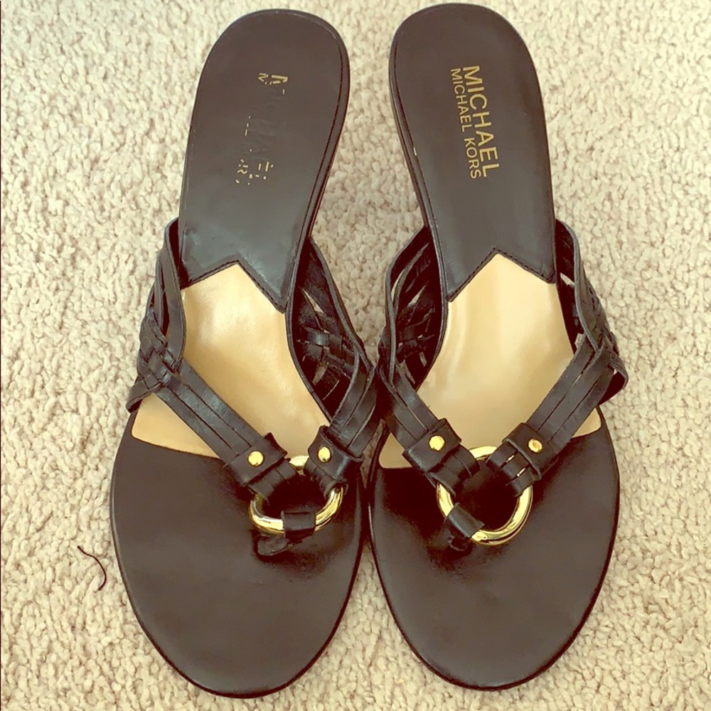 Black leather Michael Kors heeled sandals
